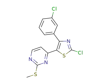 Molecular Structure of 917808-26-5 (Pyrimidine, 4-[2-chloro-4-(3-chlorophenyl)-5-thiazolyl]-2-(methylthio)-)