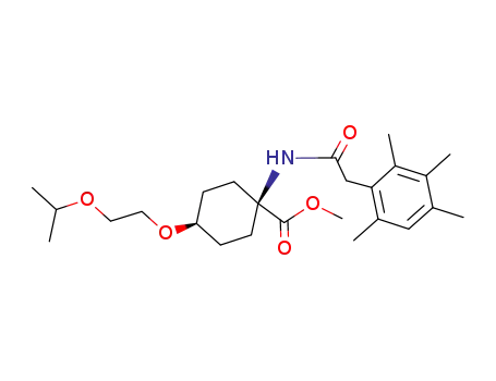 Molecular Structure of 668460-19-3 (Cyclohexanecarboxylic acid,
4-[2-(1-methylethoxy)ethoxy]-1-[[(2,3,4,6-tetramethylphenyl)acetyl]amino
]-, methyl ester, cis-)