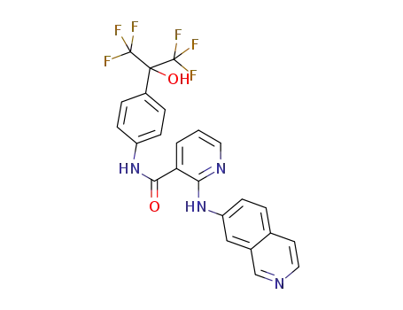 Molecular Structure of 875002-63-4 (3-Pyridinecarboxamide,
2-(7-isoquinolinylamino)-N-[4-[2,2,2-trifluoro-1-hydroxy-1-(trifluoromethyl
)ethyl]phenyl]-)