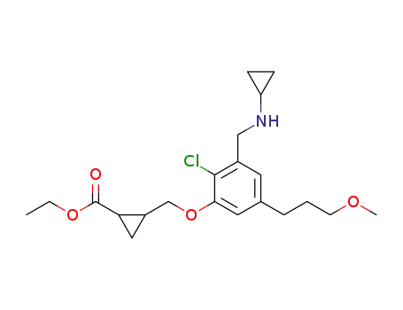 Molecular Structure of 921630-49-1 (Cyclopropanecarboxylic acid,
2-[[2-chloro-3-[(cyclopropylamino)methyl]-5-(3-methoxypropyl)phenoxy]
methyl]-, ethyl ester)