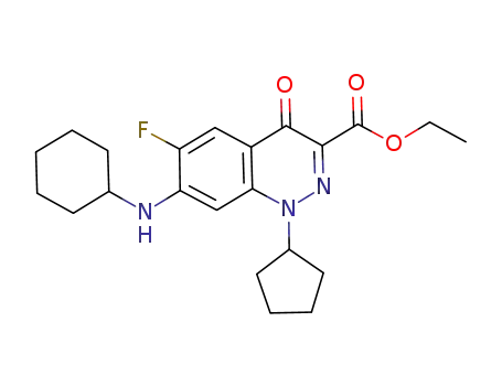 Molecular Structure of 836620-59-8 (3-Cinnolinecarboxylic acid,
7-(cyclohexylamino)-1-cyclopentyl-6-fluoro-1,4-dihydro-4-oxo-, ethyl
ester)