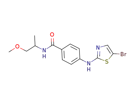 Molecular Structure of 923947-02-8 (Benzamide,
4-[(5-bromo-2-thiazolyl)amino]-N-(2-methoxy-1-methylethyl)-)