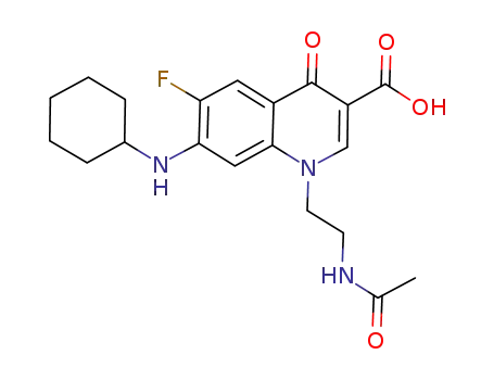 Molecular Structure of 836621-49-9 (3-Quinolinecarboxylic acid,
1-[2-(acetylamino)ethyl]-7-(cyclohexylamino)-6-fluoro-1,4-dihydro-4-oxo-)