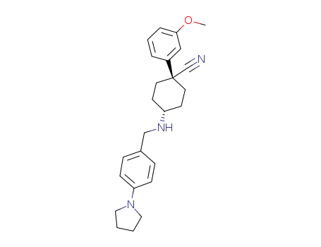 Molecular Structure of 850886-40-7 (Cyclohexanecarbonitrile,
1-(3-methoxyphenyl)-4-[[[4-(1-pyrrolidinyl)phenyl]methyl]amino]-, cis-)