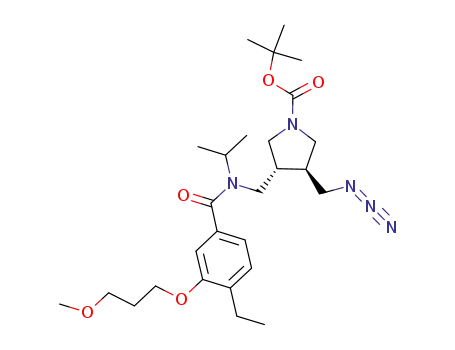 Molecular Structure of 911114-13-1 (1-Pyrrolidinecarboxylic acid,
3-(azidomethyl)-4-[[[4-ethyl-3-(3-methoxypropoxy)benzoyl](1-methylethyl
)amino]methyl]-, 1,1-dimethylethyl ester, (3S,4R)-)