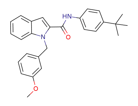 Molecular Structure of 534575-87-6 (1H-Indole-2-carboxamide,
N-[4-(1,1-dimethylethyl)phenyl]-1-[(3-methoxyphenyl)methyl]-)