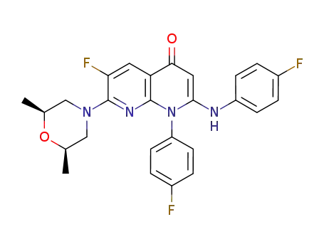 Molecular Structure of 503435-59-4 (1,8-Naphthyridin-4(1H)-one,
7-[(2S,6R)-2,6-dimethyl-4-morpholinyl]-6-fluoro-1-(4-fluorophenyl)-2-[(4-
fluorophenyl)amino]-)