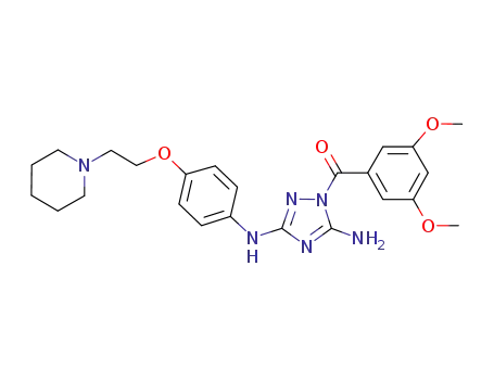 Molecular Structure of 929261-31-4 (Methanone,
[5-amino-3-[[4-[2-(1-piperidinyl)ethoxy]phenyl]amino]-1H-1,2,4-triazol-1-
yl](3,5-dimethoxyphenyl)-)