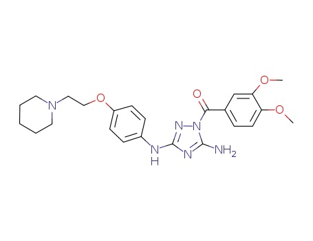 Molecular Structure of 929261-33-6 (Methanone,
[5-amino-3-[[4-[2-(1-piperidinyl)ethoxy]phenyl]amino]-1H-1,2,4-triazol-1-
yl](3,4-dimethoxyphenyl)-)