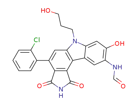 Molecular Structure of 622859-10-3 (Formamide,
N-[4-(2-chlorophenyl)-1,2,3,6-tetrahydro-8-hydroxy-6-(3-hydroxypropyl)-
1,3-dioxopyrrolo[3,4-c]carbazol-9-yl]-)