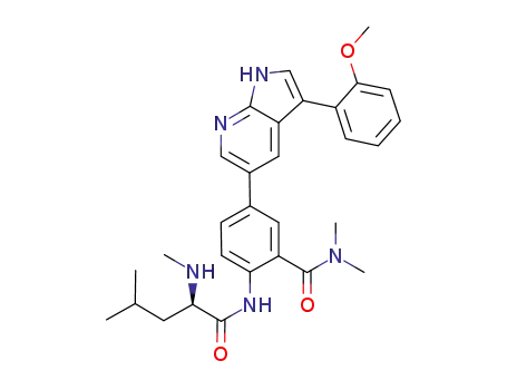 Molecular Structure of 927696-27-3 (Benzamide,
5-[3-(2-methoxyphenyl)-1H-pyrrolo[2,3-b]pyridin-5-yl]-N,N-dimethyl-2-[[(
2R)-4-methyl-2-(methylamino)-1-oxopentyl]amino]-)