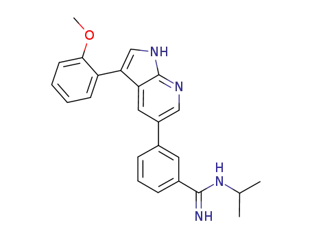Molecular Structure of 875636-57-0 (Benzenecarboximidamide,
3-[3-(2-methoxyphenyl)-1H-pyrrolo[2,3-b]pyridin-5-yl]-N-(1-methylethyl)-)