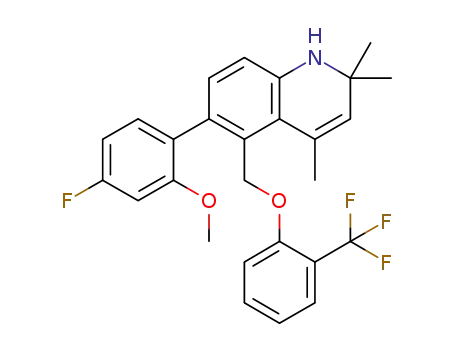 Molecular Structure of 929526-04-5 (Quinoline,
6-(4-fluoro-2-methoxyphenyl)-1,2-dihydro-2,2,4-trimethyl-5-[[2-(trifluoro
methyl)phenoxy]methyl]-)