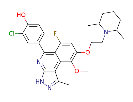 Molecular Structure of 838857-70-8 (Phenol,
2-chloro-4-[8-[2-(2,6-dimethyl-1-piperidinyl)ethoxy]-6-fluoro-9-methoxy-1
-methyl-3H-pyrazolo[3,4-c]isoquinolin-5-yl]-)