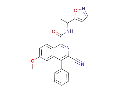 Molecular Structure of 849547-43-9 (1-Isoquinolinecarboxamide,
3-cyano-N-[1-(5-isoxazolyl)ethyl]-6-methoxy-4-phenyl-)