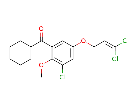 Molecular Structure of 918311-02-1 (Methanone,
[3-chloro-5-[(3,3-dichloro-2-propen-1-yl)oxy]-2-hydroxyphenyl]cyclohexyl
-)
