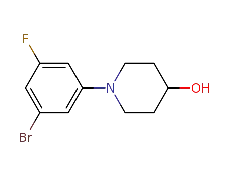 Molecular Structure of 1129541-98-5 (1-(3-Bromo-5-fluorophenyl)-4-piperidinol)
