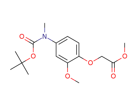 Molecular Structure of 805238-12-4 (Acetic acid,
[4-[[(1,1-dimethylethoxy)carbonyl]methylamino]-2-methoxyphenoxy]-,
methyl ester)