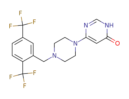 Molecular Structure of 1159567-10-8 (6-[4-(2,5-Bis-trifluoromethyl-benzyl)-piperazin-1-yl]-3H-pyrimidin-4-one)