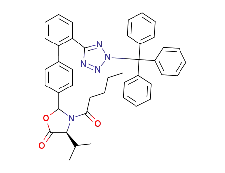 Molecular Structure of 852212-82-9 ((S)-4-isopropyl-3-pentanoyl-2-[2'-(2-trityl-2H-tetrazol-5-yl)-biphenyl-4-yl]oxazolidin-5-one)