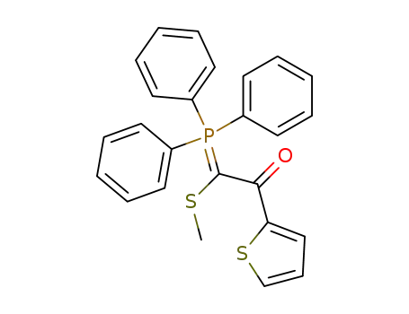 Molecular Structure of 91075-89-7 (2-Methylsulfanyl-1-thiophen-2-yl-2-(triphenyl-λ<sup>5</sup>-phosphanylidene)-ethanone)