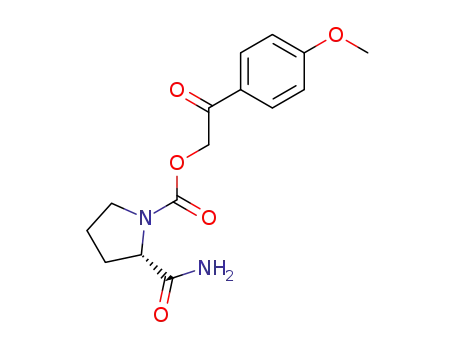 Molecular Structure of 125219-05-8 ((S)-2-Carbamoyl-pyrrolidine-1-carboxylic acid 2-(4-methoxy-phenyl)-2-oxo-ethyl ester)