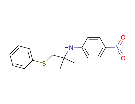 Molecular Structure of 105416-97-5 (Benzenamine, N-[1,1-dimethyl-2-(phenylthio)ethyl]-4-nitro-)