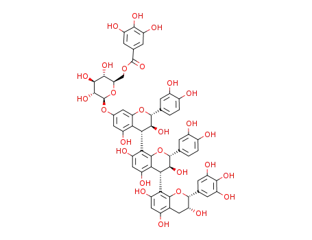 Molecular Structure of 1333874-50-2 (7-O-(β-Glcp-6-O-galloyl)-(+)-catechin-(4α->8)-(+)-catechin-(4α->8)-(-)-epigallocatechin)