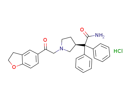 Molecular Structure of 133034-08-9 (3-(S)-(-)-(1-carbamoyl-1,1-diphenylmethyl)-1-[2-(2,3-dihydrobenzofuran-5-yl)-2-oxoethyl]-pyrrolidine hydrochloride)