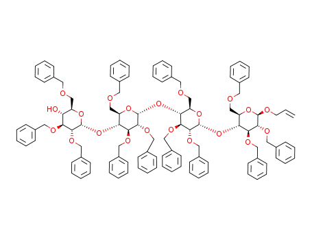 Molecular Structure of 113842-97-0 (O-(2,3,6-tri-O-benzyl-α-D-glucopyranosyl)-(1->4)-bis<O-(2,3,6-tri-O-benzyl-α-D-glucopyranosyl)-(1->4)>-2,3,6-tri-O-benzyl-β-D-glucopyranoside)