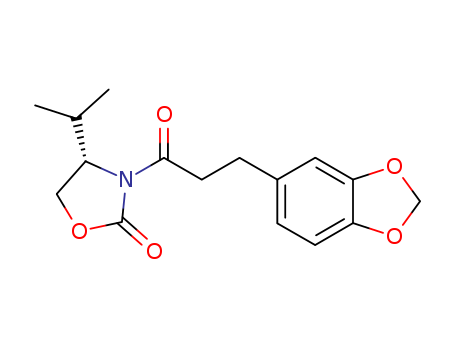 Molecular Structure of 161745-67-1 (2-Oxazolidinone,
3-[3-(1,3-benzodioxol-5-yl)-1-oxopropyl]-4-(1-methylethyl)-, (4S)-)