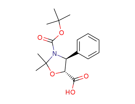 Molecular Structure of 143527-70-2 ((4S,5R)-3-(tert-Butoxycarbonyl)-2,2-dimethyl-4-phenyloxazolidine-5-carboxylic acid)