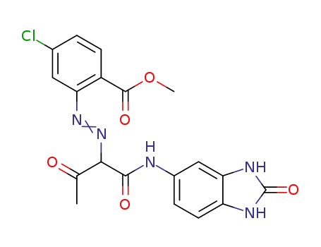 Molecular Structure of 26576-47-6 (methyl 4-chloro-2-[[1-[[(2,3-dihydro-2-oxo-1H-benzimidazol-5-yl)amino]carbonyl]-2-oxopropyl]azo]benzoate)