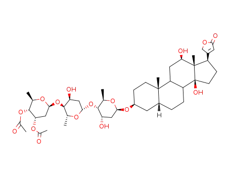 Molecular Structure of 26572-96-3 (Card-20(22)-enolide,3-[(O-3,4-di-O-acetyl-2,6-dideoxy-b-D-ribo-hexopyranosyl-(1®4)-O-2,6-dideoxy-b-D-ribo-hexopyranosyl-(1®4)-2,6-dideoxy-b-D-ribo-hexopyranosyl)oxy]-12,14-dihydroxy-, (3b,5b,12b)-)