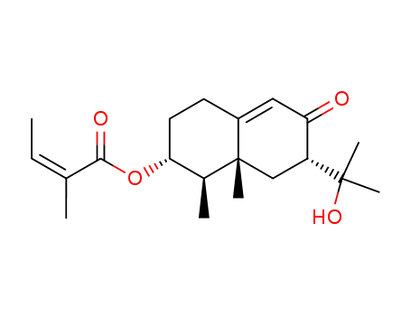 Molecular Structure of 164414-38-4 (2-methylbut-2-enoic acid (1R,2R,7S,8aR)-7-(1-hydroxy-1-methylethyl)-1,8a-dimethyl-6-oxo-1,2,3,4,6,7,8,8a-octahydronaphthalen-2-yl ester)