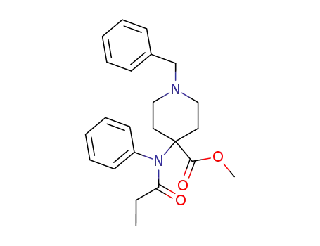 Molecular Structure of 61085-72-1 (methyl 1-benzyl-4-[(propionyl)phenylamino]piperidine-4-carboxylate)