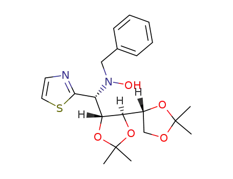Molecular Structure of 143539-92-8 (N-Benzyl-1-deoxy-1-(hydroxyamino)-2,3:4,5-di-O-isopropylidene-1-(2-thiazolyl)-D-manno-pentitol)