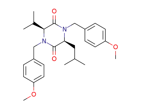 Molecular Structure of 219916-60-6 ((3S,6S)-N,N'-bis-(4-methoxybenzyl)-3-isopropyl-6-isobutylpiperazine-2,5-dione)