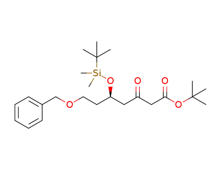 Molecular Structure of 1331869-20-5 ((R)-tert-butyl 7-(benzyloxy)-5-((tert-butyldimethylsilyl)oxy)-3-oxoheptanoate)