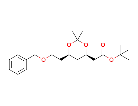 Molecular Structure of 1331869-21-6 (tert-butyl 2-((4R,6R)-6-(2-(benzyloxy)ethyl)-2,2-dimethyl-1,3-dioxan-4-yl)acetate)