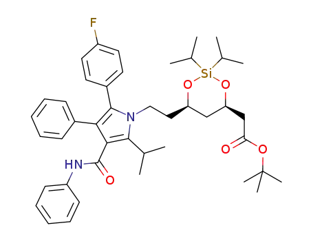 Molecular Structure of 697266-20-9 ((4R-cis)-6-[2-[2-(4-fluorophenyl)-5-(1-methylethyl)-3-phenyl-4-[(phenylamino)carbonyl]pyrrol-1-yl]ethyl]-2,2-diisopropyl-1,3-dioxa-2-silacyclohexane-4-acetic acid tert-butyl ester)