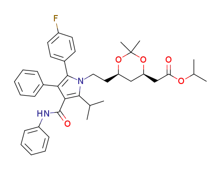 Molecular Structure of 1112262-71-1 (2-((4R,6R)-6-(2-(3-(phenylcarbamoyl)-5-(4-fluorophenyl)-2-isopropyl-4-phenyl-1H-pyrrol-1-yl)ethyl)-2,2-dimethyl-1,3-dioxan-4-yl)acetic acid isopropyl ester)