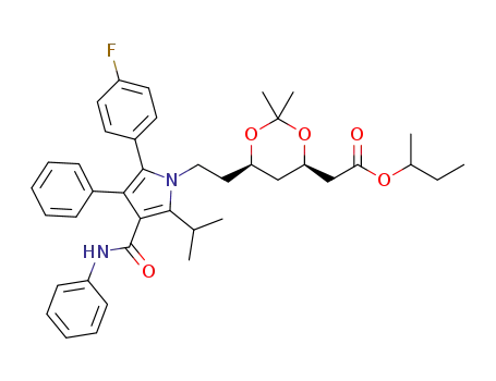 Molecular Structure of 1363896-50-7 (2-((4R,6R)-6-(2-(3-(phenylcarbamoyl)-5-(4-fluorophenyl)-2-isopropyl-4-phenyl-1H-pyrrol-1-yl)ethyl)-2,2-dimethyl-1,3-dioxan-4-yl)acetic acid 1-methylpropyl ester)