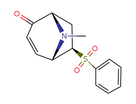 Molecular Structure of 133740-49-5 (8-Azabicyclo[3.2.1]oct-3-en-2-one, 8-methyl-6-(phenylsulfonyl)-, exo-)