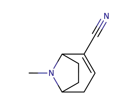 Molecular Structure of 123686-89-5 ((1RS)-8-methyl-8-azabicyclo[3.2.1]oct-2-ene-2-carbonitrile)