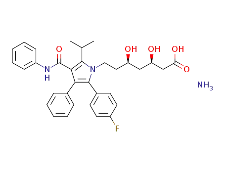 Molecular Structure of 340266-37-7 ([R-(R*,R*)]-2-(4-fluorophenyl)-β,δ-dihydroxy-5-(1-methylethyl)-3-phenyl-4-[(phenylamino)carbonyl]-1H-pyrrole-1-heptanoic acid; ammonium salt)
