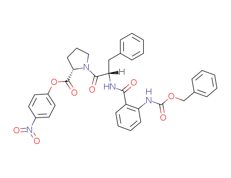 Molecular Structure of 95310-98-8 (L-Proline,
1-[N-[2-[[(phenylmethoxy)carbonyl]amino]benzoyl]-L-phenylalanyl]-,
4-nitrophenyl ester)