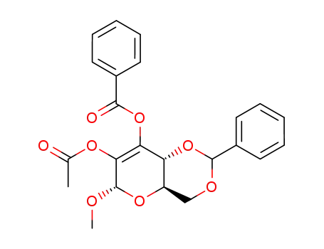 Molecular Structure of 81686-51-3 (methyl 2-O-acetyl-3-O-benzoyl-4,6-O-benzylidene-α-D-erythro-hex-2-enopyranoside)