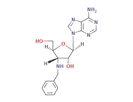 Molecular Structure of 67313-10-4 (2-(6-AMINO-9H-PURIN-9-YL)-4-(BENZYLAMINO)-5-(HYDROXYMETHYL)TETRAHYDROFURAN-3-OL)