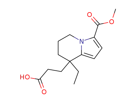 Molecular Structure of 870262-71-8 (8-(2-carboxy-ethyl)-8-ethyl-5,6,7,8-tetrahydro-indolizine-3-carboxylic acid methyl ester)